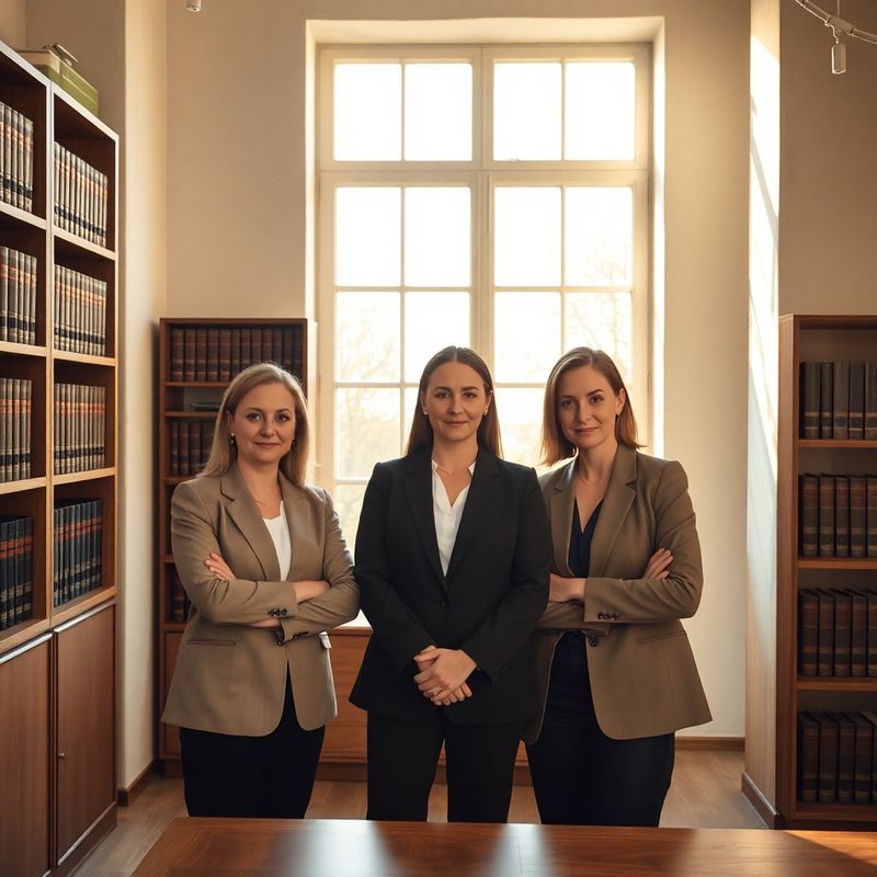 Three professional advisers in a bright Timișoara office with cream walls and timber bookshelves